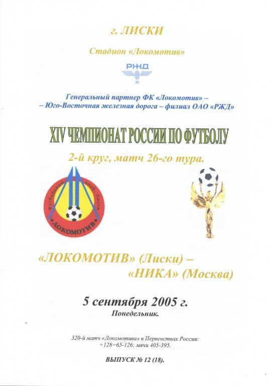 Локомотив Лиски - Ника Москва 5.09.2005г. 2-й вид.