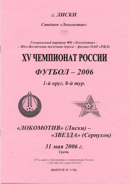 Локомотив Лиски - Звезда Серпухов 31.05.2006г. 2-й вид.