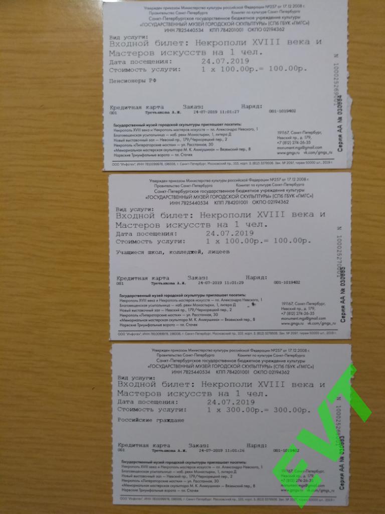 Билет на посещение некрополя Александро-Невской лавры С-Петербург. Контроля нет. 1