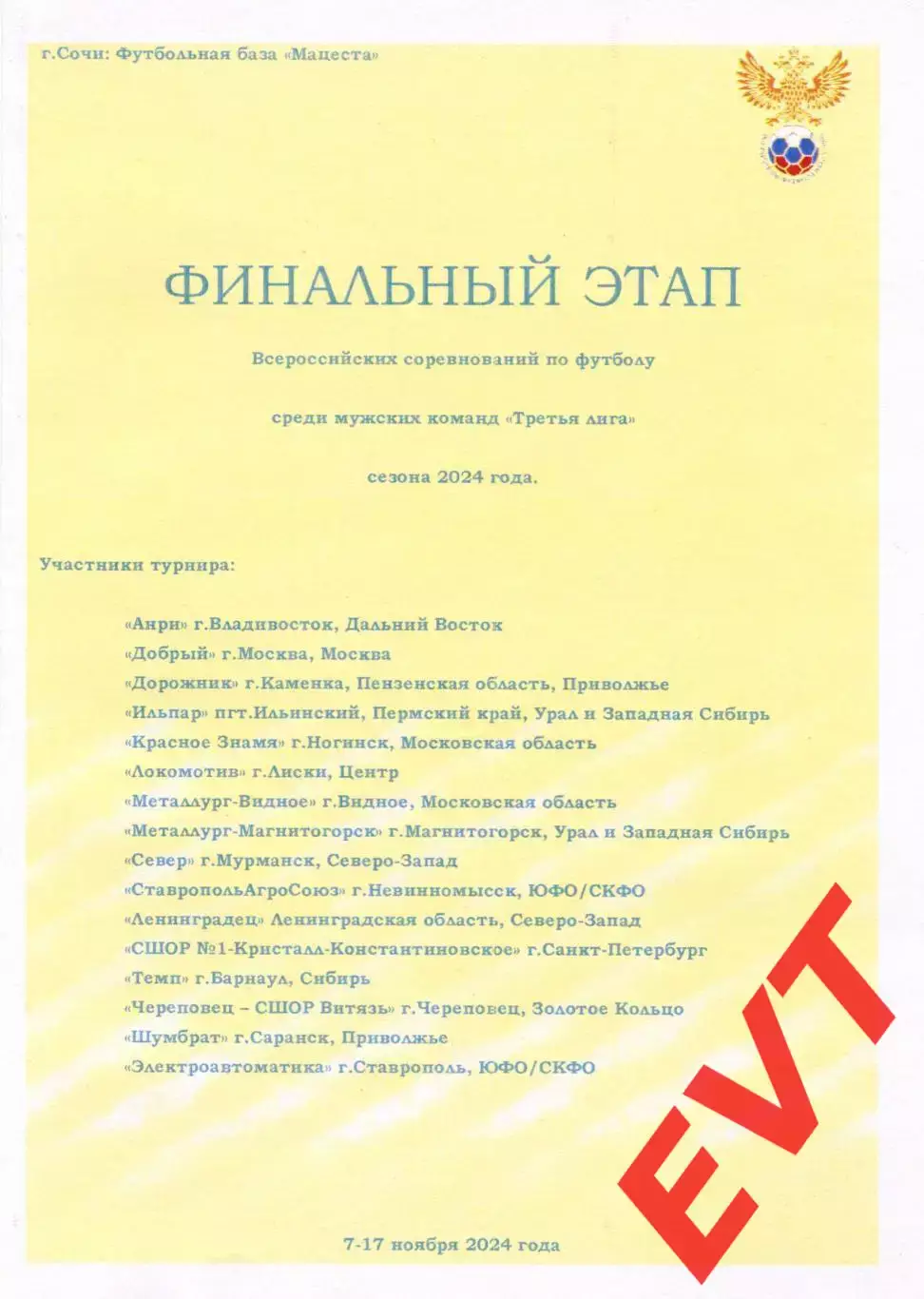 Электроавтоматика Ставрополь и др. 15 команд. Финальный этап III лиги. Сочи-2024