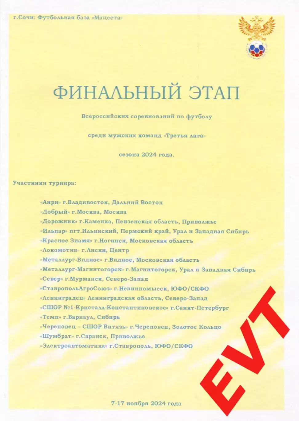Локомотив Лиски и другие 15 команд. Финальный этап Третьей лиги. Сочи-2024.