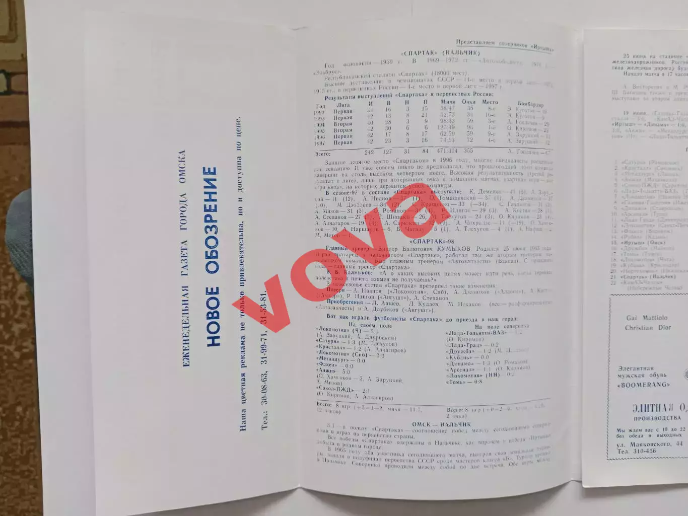 22.06.1998г.Чемпионат России.Первая лига.Иртыш(Омск)-Спартак(Нальчик) 2