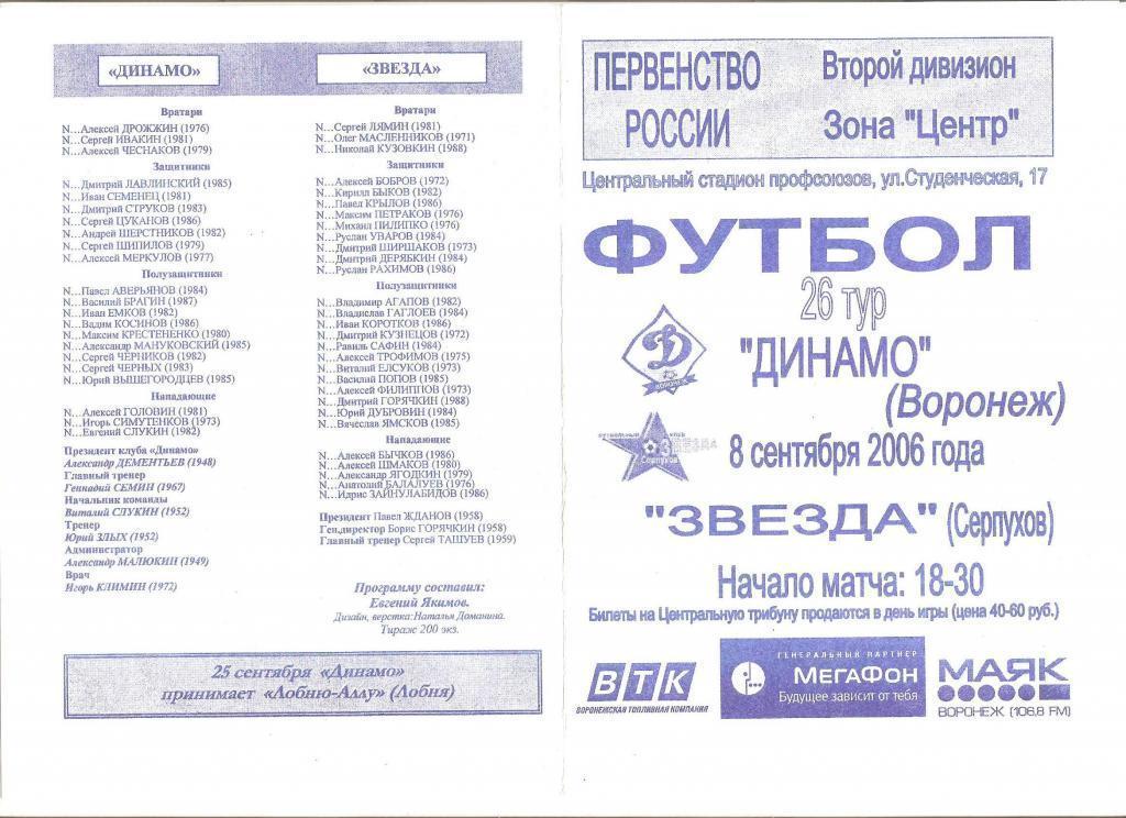 08.09.2006г.Динамо(Воронеж)- Звезда(Серпухов)