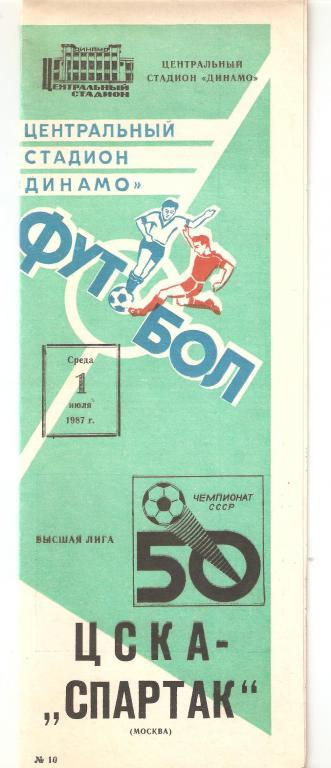 01.07.1987г.Чемпионат СССР.ЦСКА(Москва)-Спартак(Москва )