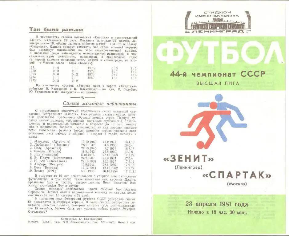 23.04.1981г.Чемпионат СССР.Зенит(Ленинград)-Спартак (Москва)