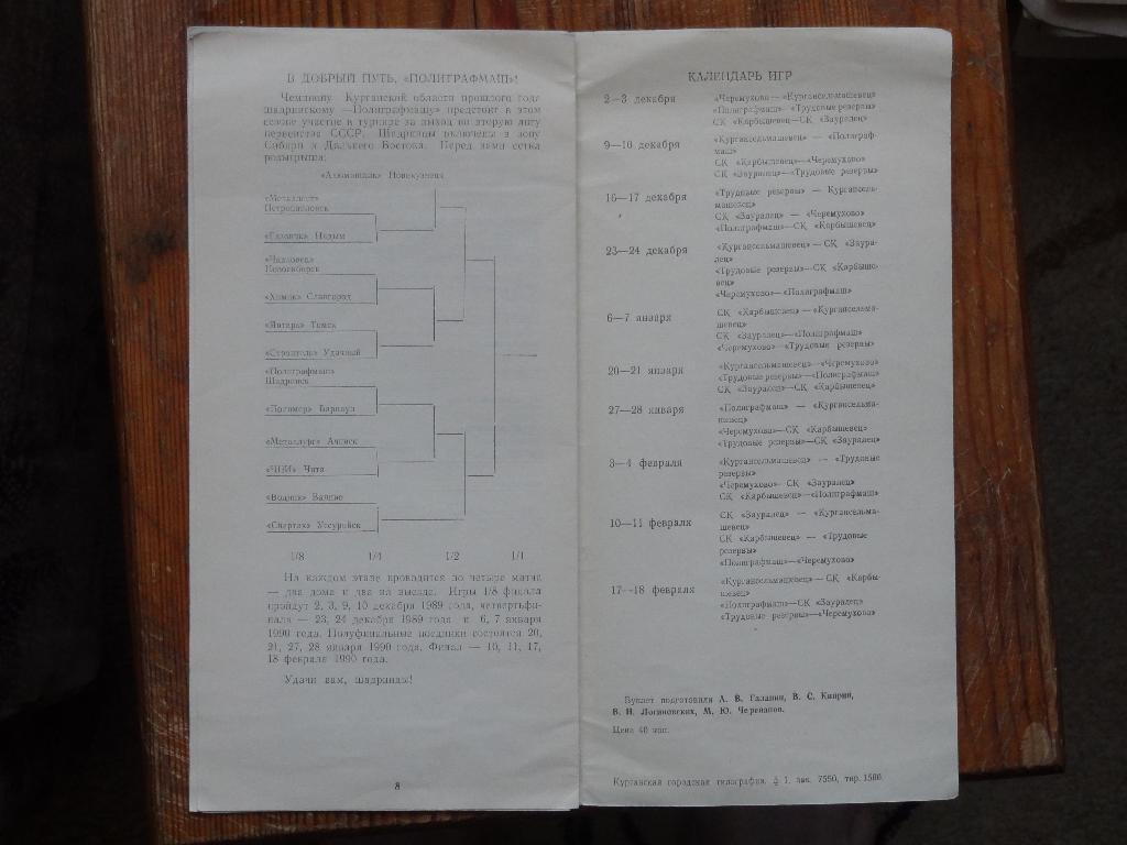 1989-1990г. 32-й Чемпионат Курганской области по хоккею с шайбой 6