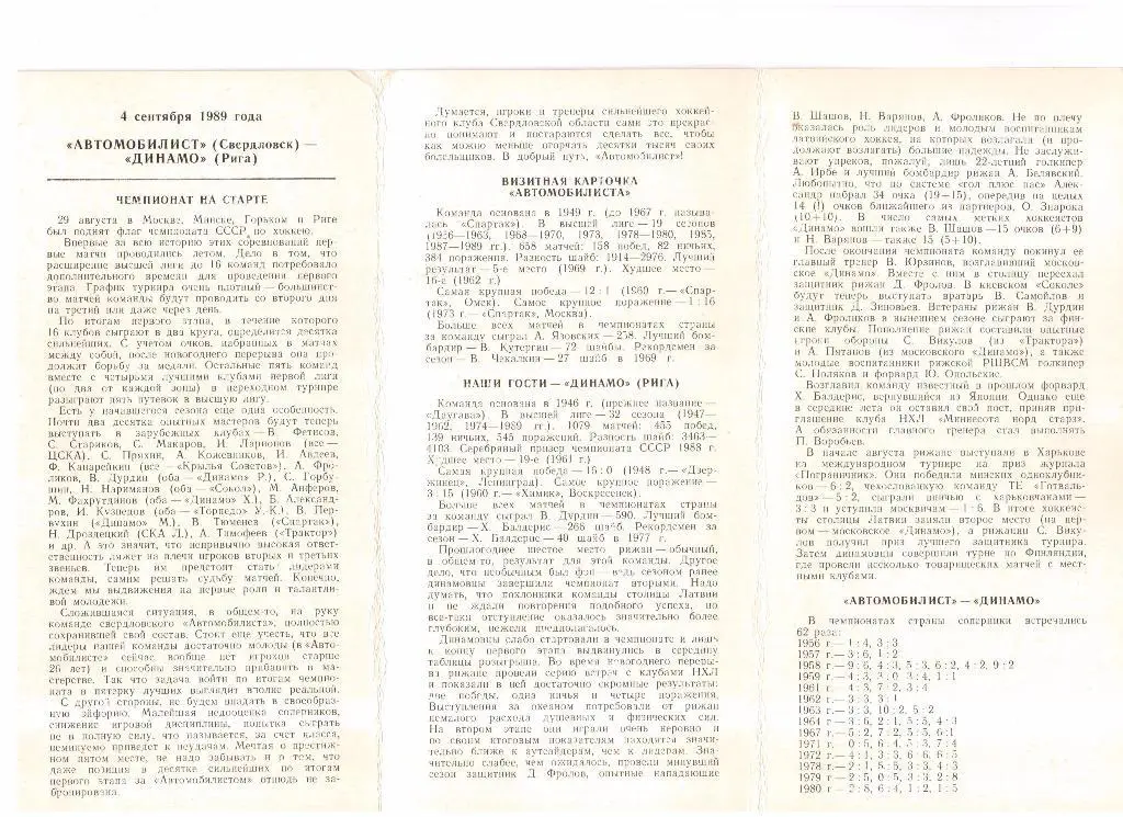 04.09.1989г.Чемпионат СССР по хоккею. Автомобилист(Свердловск)- Динамо(Рига) 1