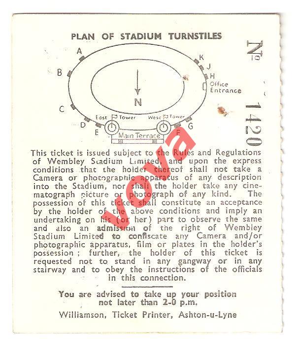 Билет.22.10.1958г. Товарищеский матч по футболу.Англия-СССР 1