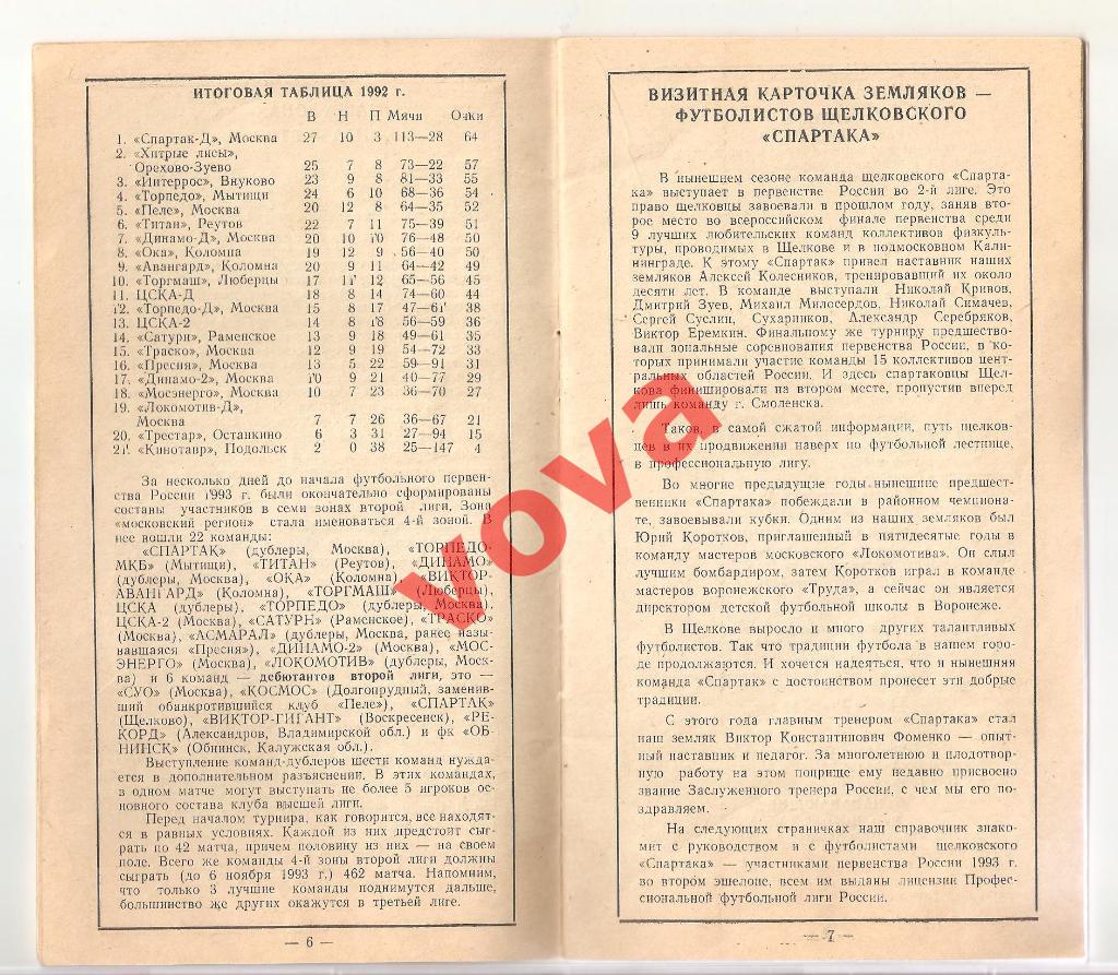 1993г. Справочник-календарь. Спартак(Щелково). Составитель: Ю.А.Бельский 2