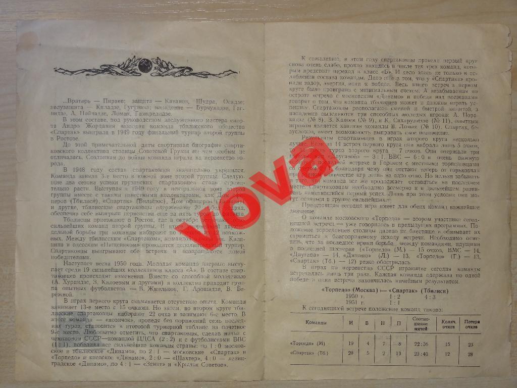 25.07.1951г.Первенство СССР по футболу.Торпедо(Москва)- Спартак(Тбилиси) 2