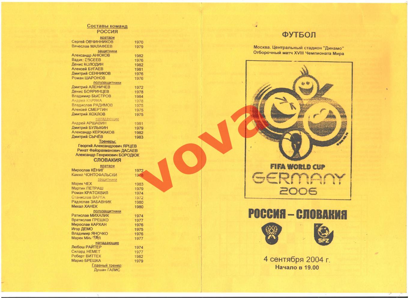 04.09.2004г. Отборочный матч чемпионата Мира. Россия- Словакия