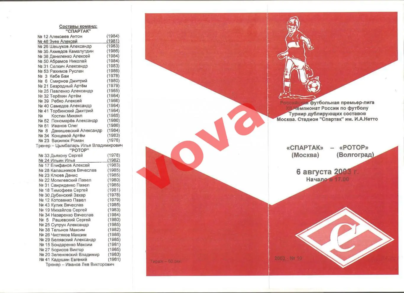 06.08.2003г. Дублирующие составы. Спартак(Москва)- Ротор(Волгоград)