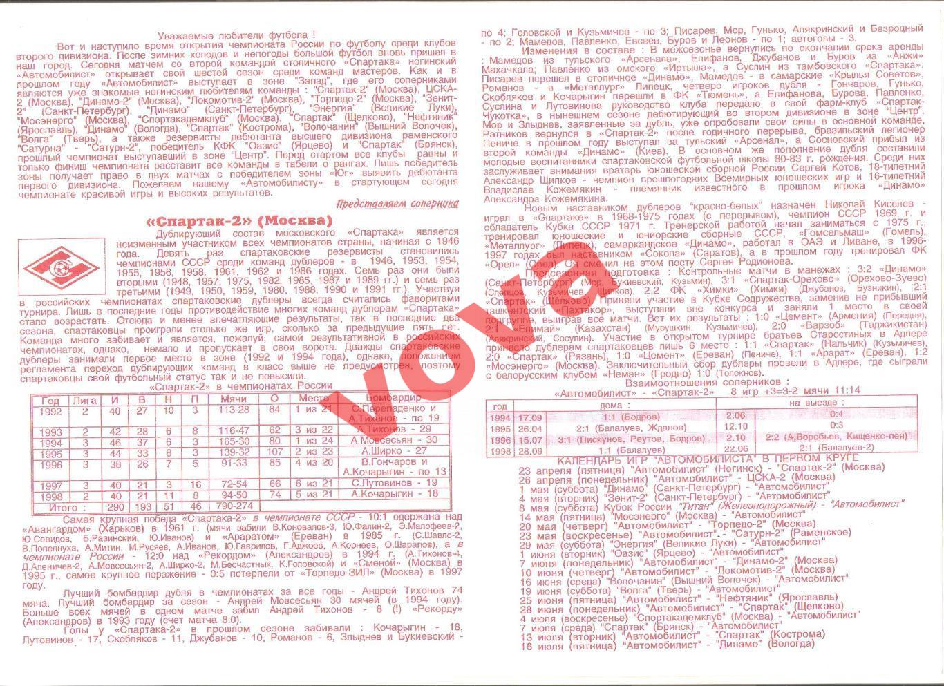 23.04.1999г. Чемпионат России. Автомобилист(Ногинск)- Спартак-2 (Москва) 1