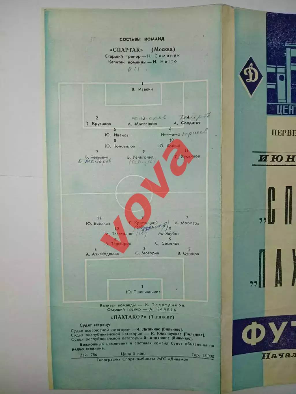19.06.1961г. Первенство СССР. Спартак(Москва)- Пахтакор(Ташкент) 2