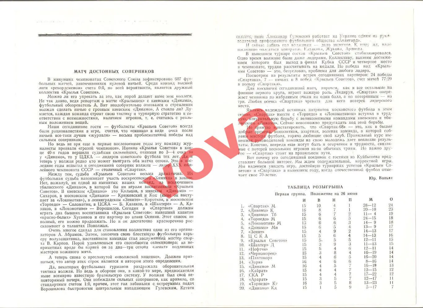02.07.1968г. Первенство СССР. Спартак(Москва)- Крылья Советов(Куйбышев) 1
