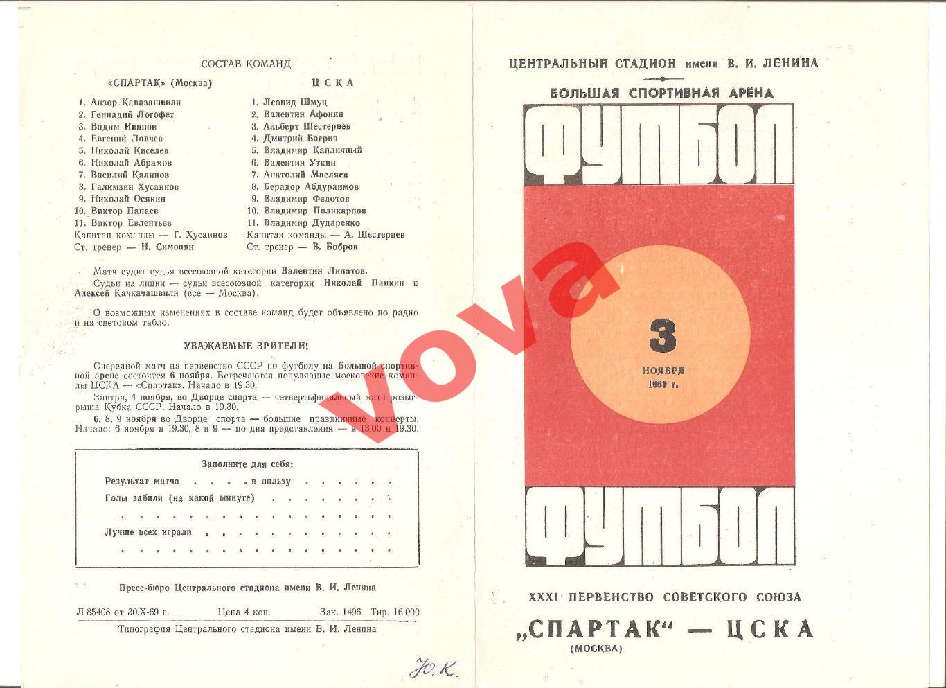 03.11.1969г. Первенство СССР. Спартак(Москва)- ЦСКА(Москва)