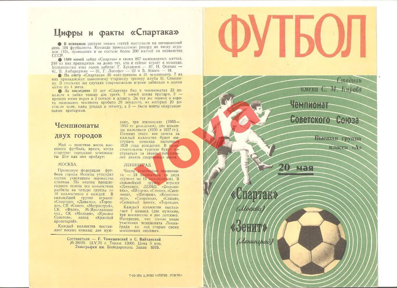 20.05.1970г. Первенство СССР. Зенит(Ленинград)- Спартак(Москва)