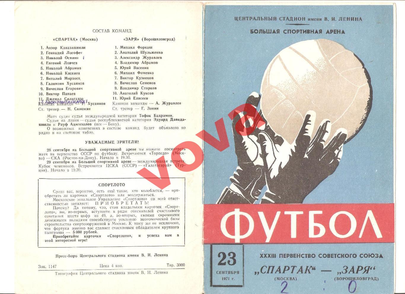 23.09.1971г. Первенство СССР. Спартак(Москва)- Заря(Ворошиловград)