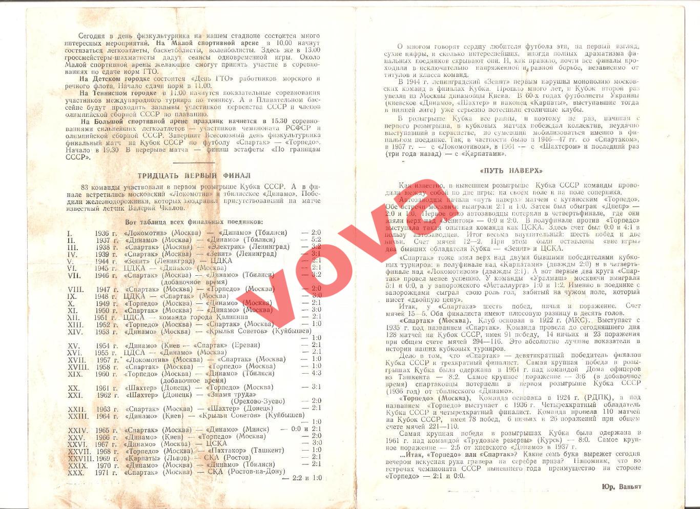 12.08.1972г. Кубок СССР. Финал. Спартак(Москва)- Торпедо(Москва) 1