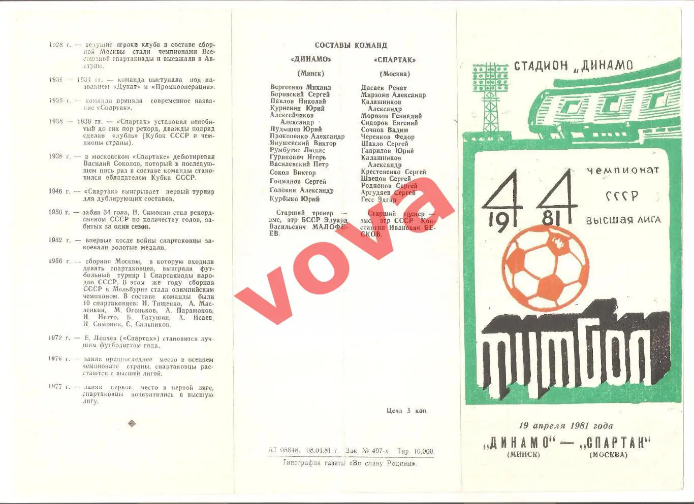 19.04.1981г. Чемпионат СССР. Динамо(Минск)- Спартак(Москва)
