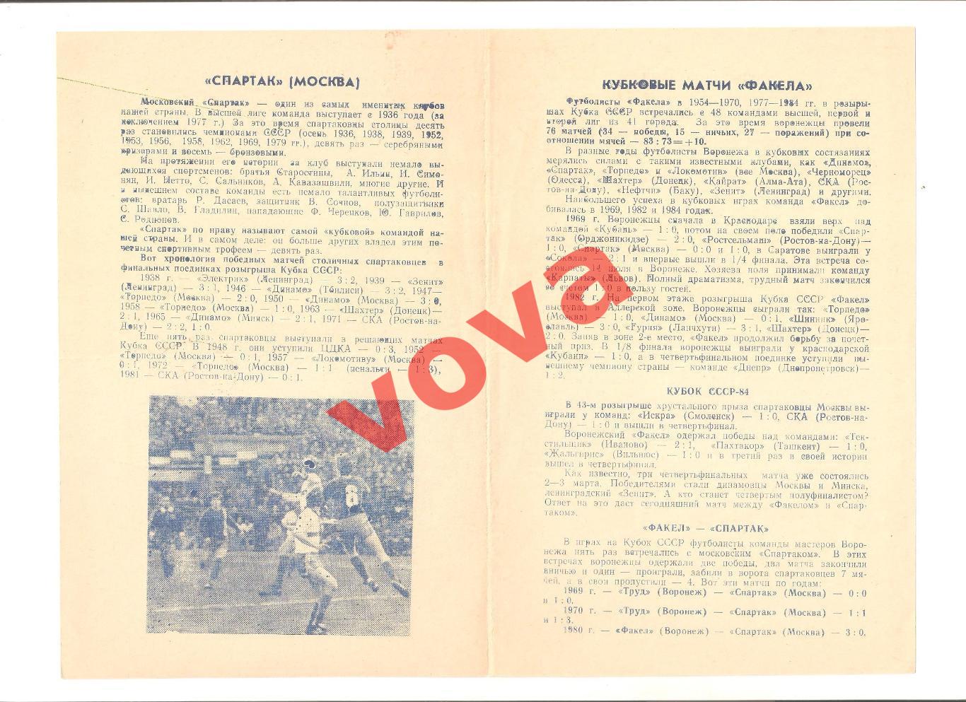 28.04.1984г. Кубок СССР по футболу. 1/4 финала. Факел(Воронеж)- Спартак(Москва) 1