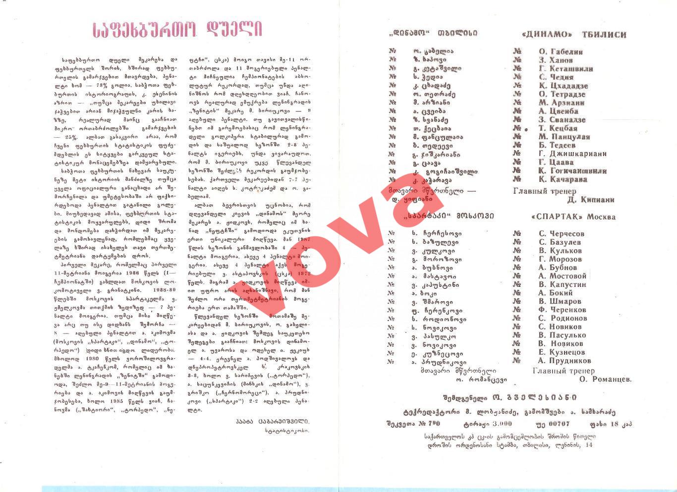 24.05.1989г. Чемпионат СССР. Динамо(Тбилиси)- Спартак(Москва) 1