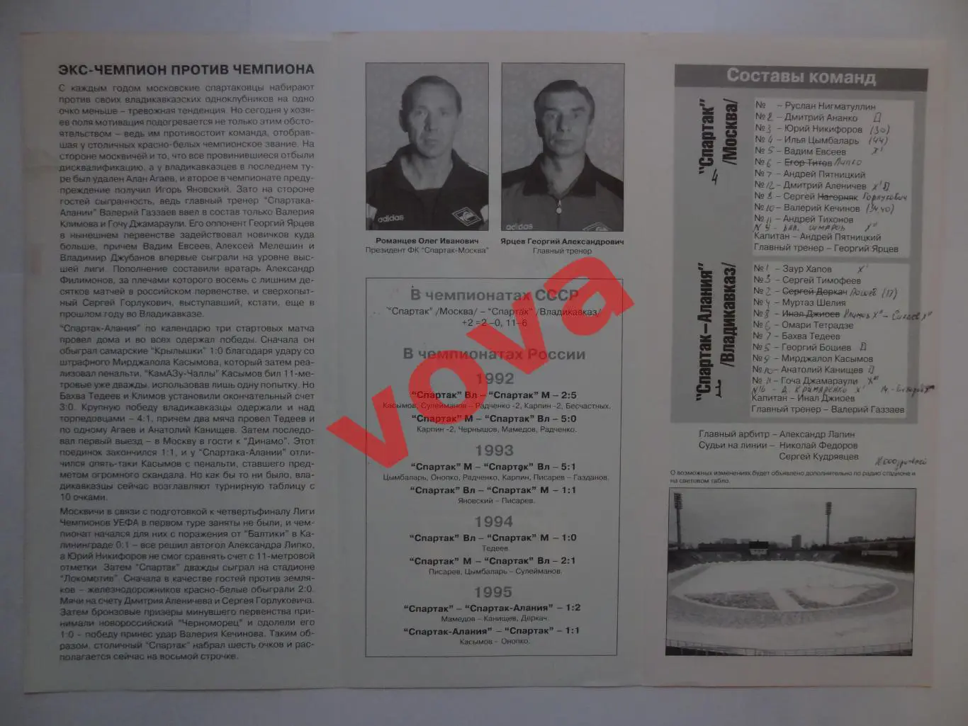 30.03.1996г. Чемпионат России. Спартак(Москва)- Спартак- Алания(Владикавказ) 1