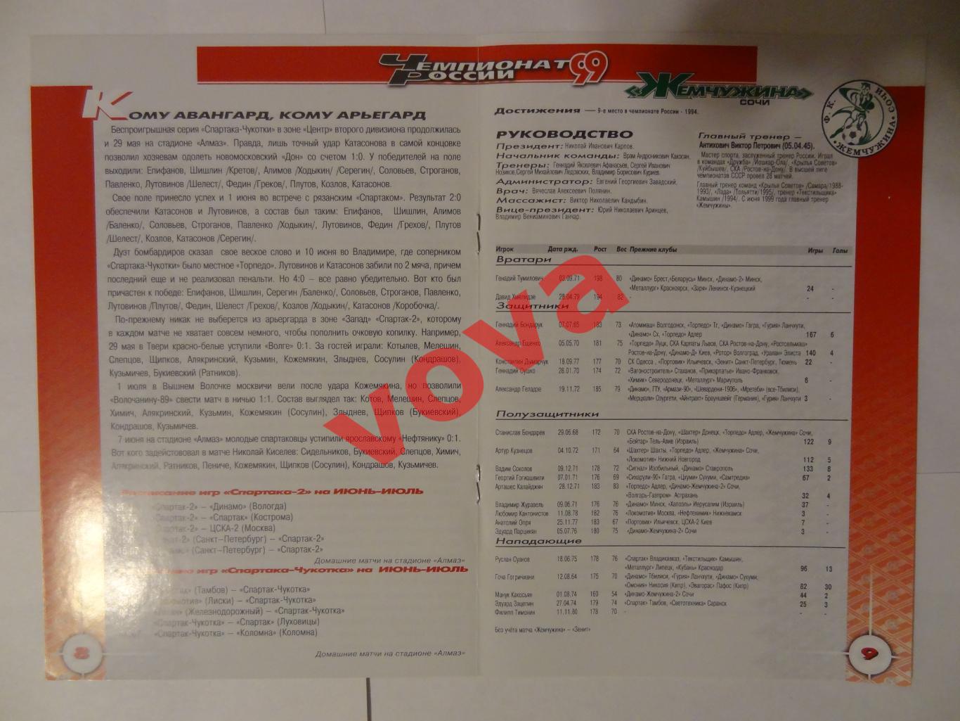 23.06.1999г. Чемпионат России. Спартак(Москва)- Жемчужина(Сочи) 1