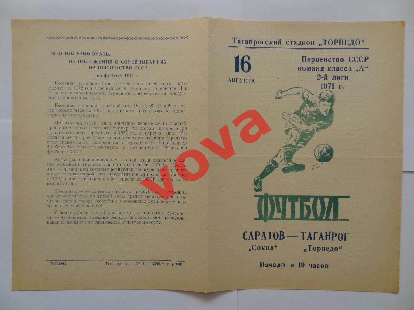 16.08.1971г. Первенство СССР. Торпедо(Таганрог)- Сокол(Саратов)