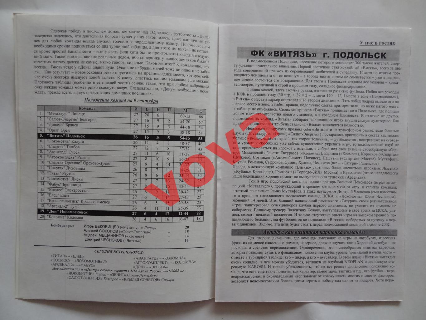 09.09.2001г.Вторая лига.Дон(Новомосковск)-Витязь(Подольск) 2