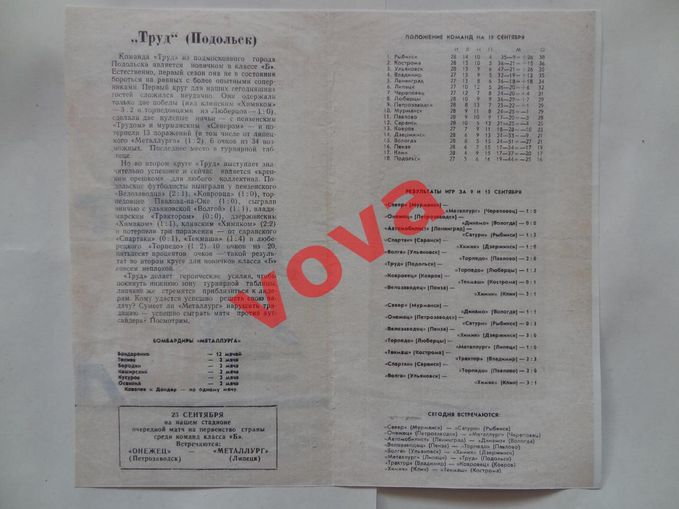 18.09.1966г.Первенство СССР.КлассБ.Металлург(Липецк)-Труд(Подольск) КОПИЯ! 1