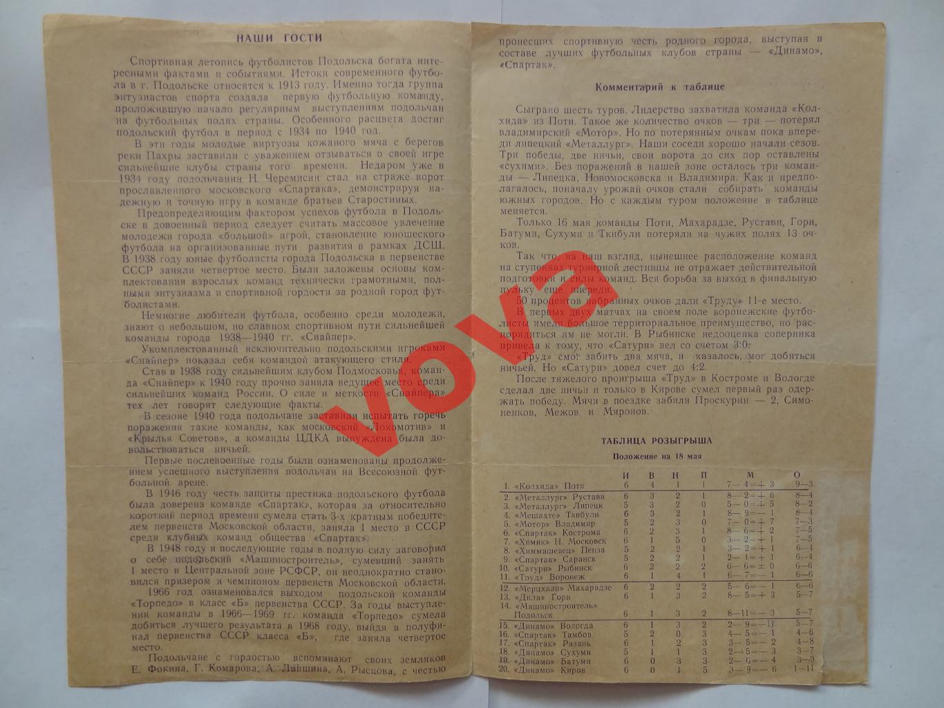 20.05.1971г.Первенство СССР.II лига.Труд(Воронеж)-Машиностроитель(Подольск) 1