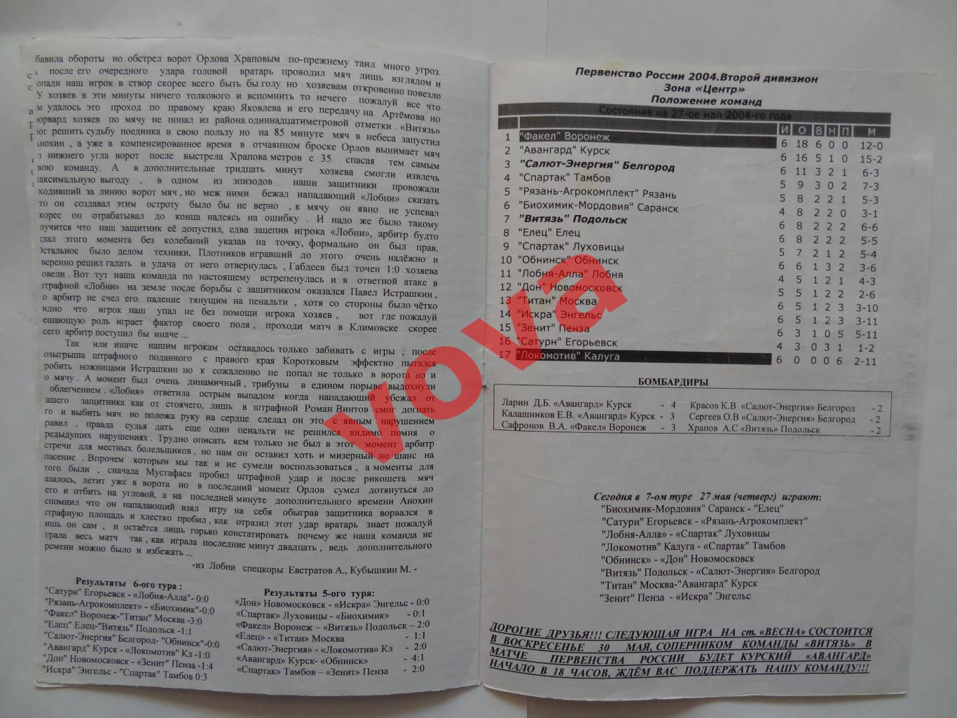 27.05.2004г. II дивизион. Витязь(Подольск)- Салют-Энергия(Белгород) 3