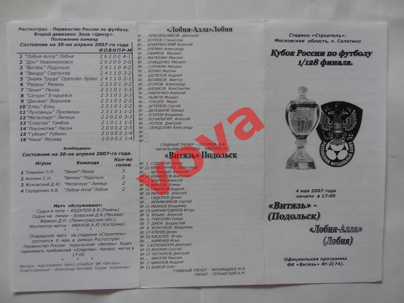 04.05.2007г.Кубок России.1/128 финала.Витязь(Подольск)-Лобня-Алла(Лобня)