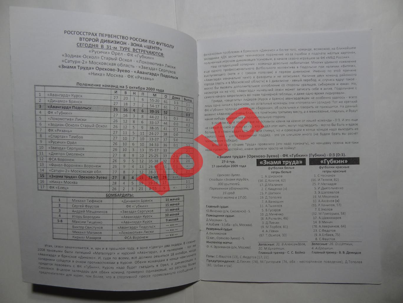 05.10.2009г.Первенство России.Знамя Труда(Орехово-Зуево)-Авангард(Подольск) 1