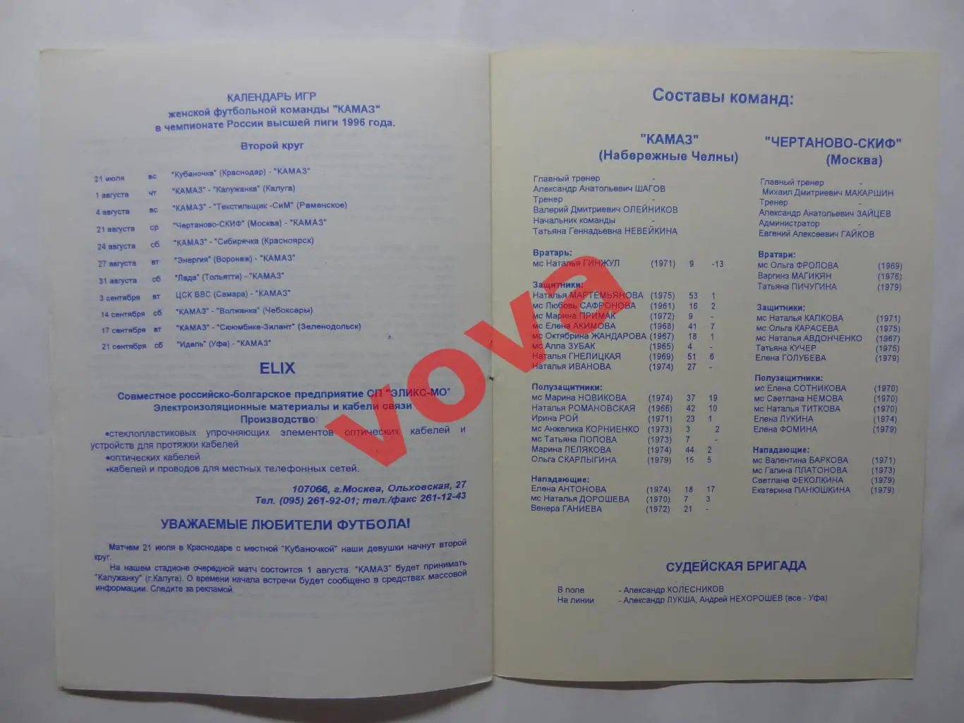 05.07.1996г.Женщины.КАМАЗ(Набережные Челны)-Чертаново-СКИФ(Москва) 3