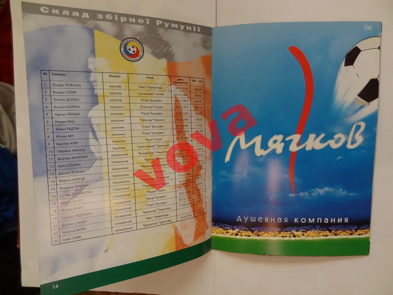 20.08.2003г.Товарищеский матч сборных команд по футболу.Украина-Румыния 7