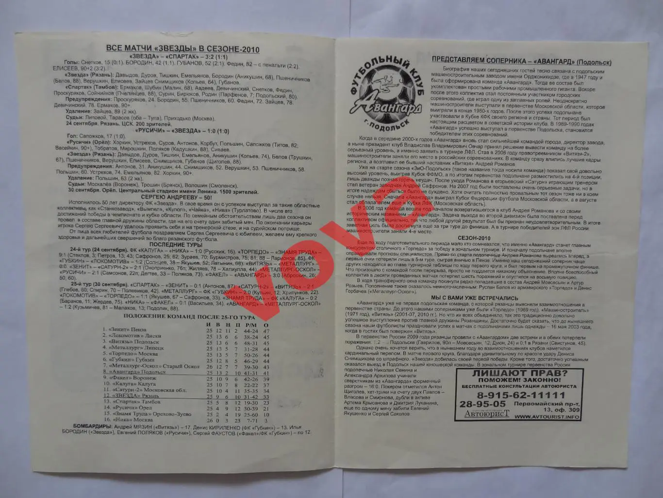 06.10.2010г.Первенство России.II дивизион.Звезда(Рязань)-Авангард(Подольск) 1