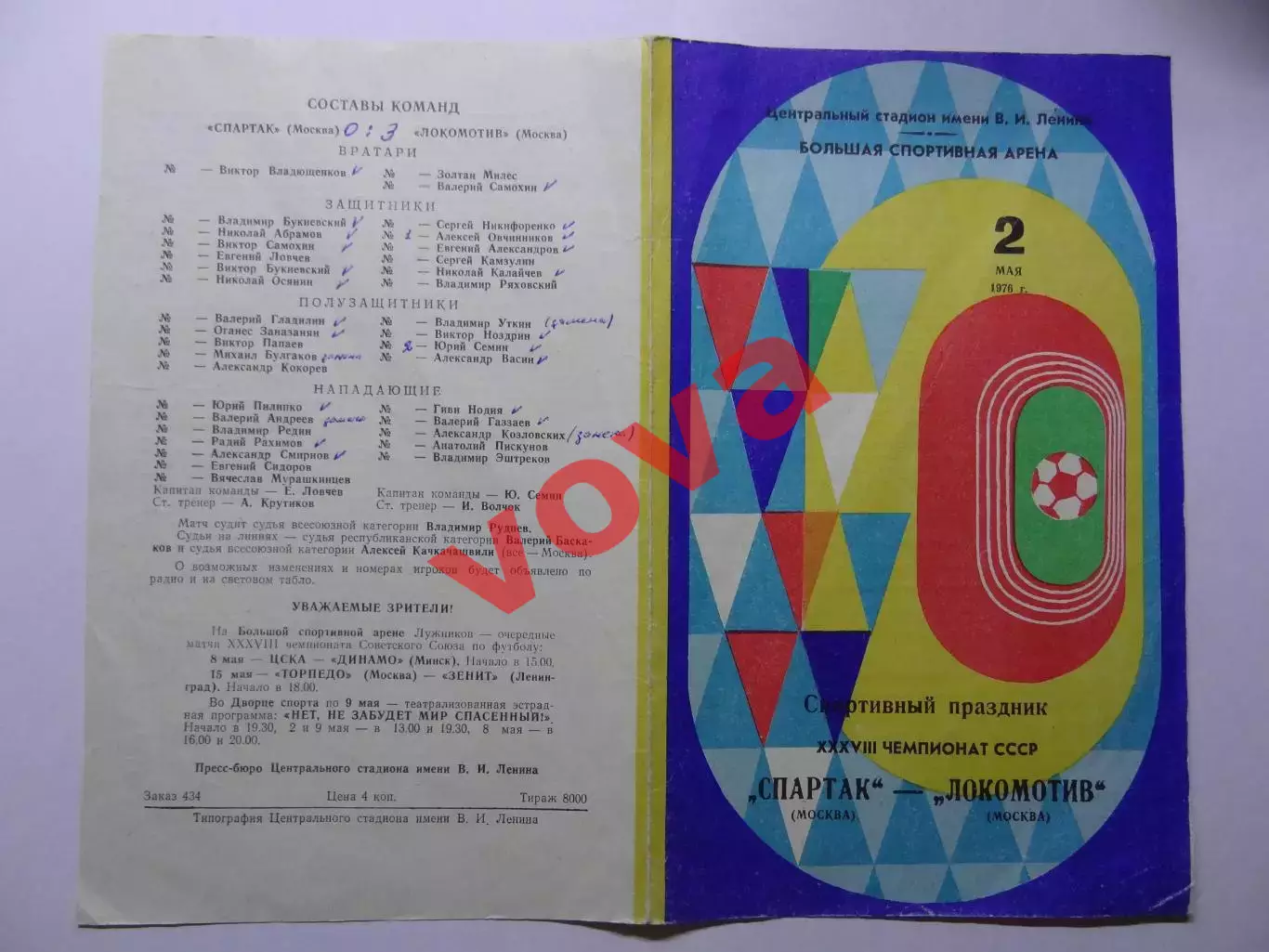 02.05.1976г.Чемпионат СССР.Спартак(Москва)-Локомотив(Москва)