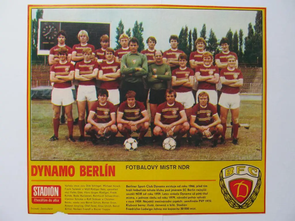 Постер из журнала Стадион (ЧССР) 1983, Динамо (Берлин)