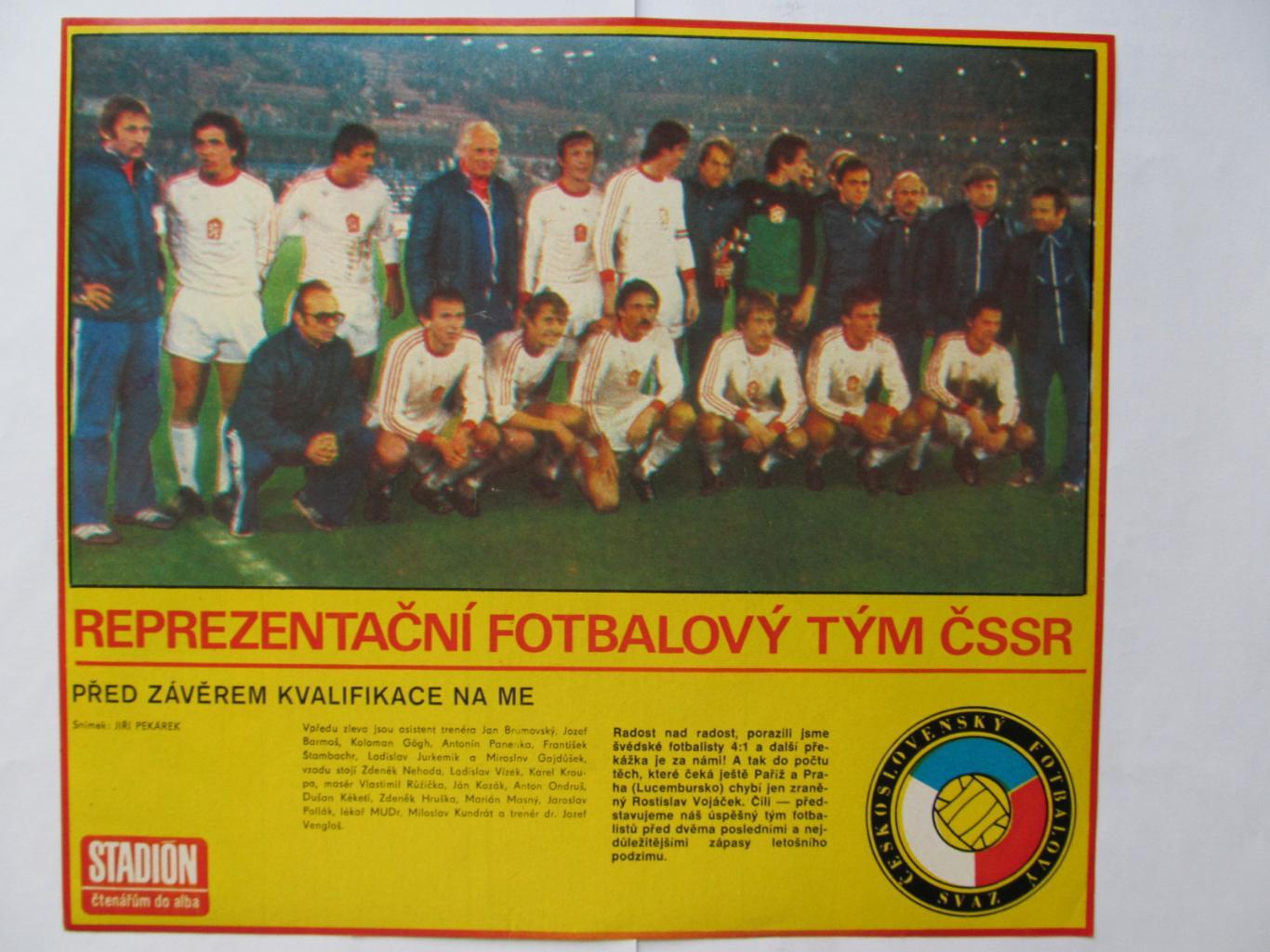 Постер сб. ЧССР из журнала Stadion/Стадион 1979г
