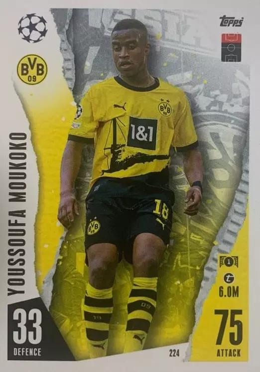 Футбол. Карточка Юссуфа Мукоко Боруссия Дортмунд Лига Чемпионов 2023/24 TOPPS