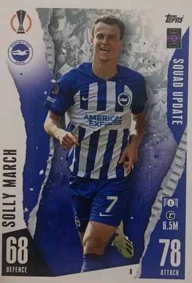 Футбол. Карточка Солли Марч Брайтон энд Хоув Альбион Лига Европы 2023-24