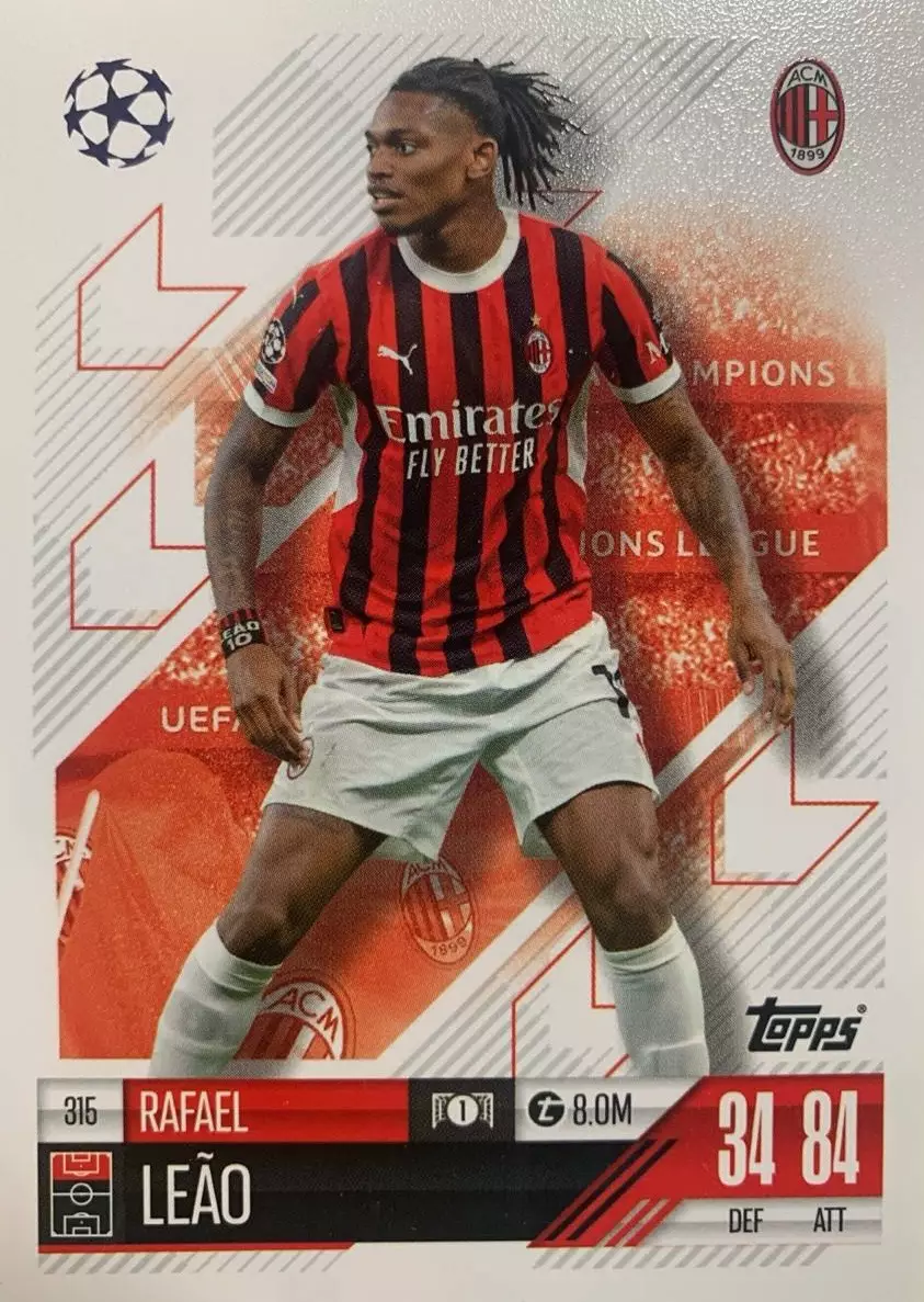 Футбол Карточка Rafael Leao/Рафаэл Леау Милан,Лилль Лига Чемпионов 2024-25 TOPPS