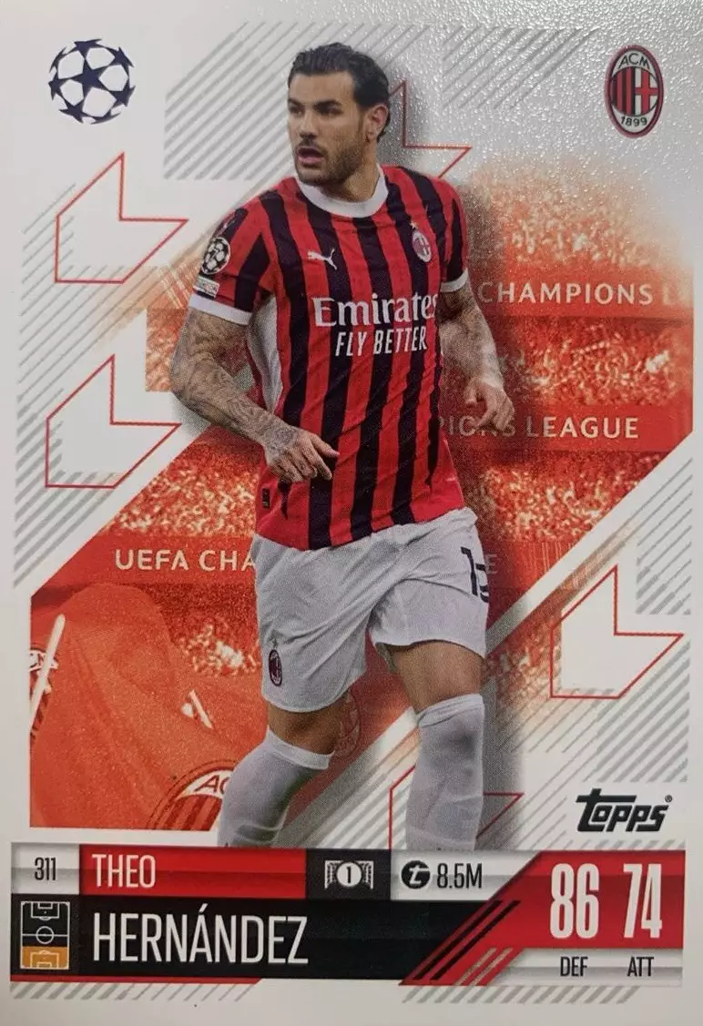 Футбол. Карточка Тео Эрнандес Милан, Реал Мадрид Лига Чемпионов 2024/25 TOPPS