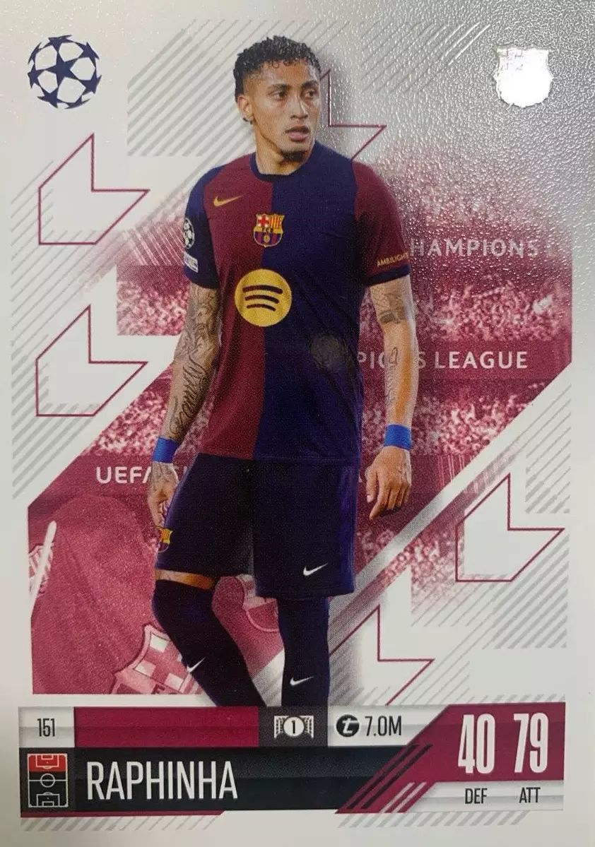 Футбол Карточка Raphinha/Рафинья Барселона, Лидс Юнайтед Лига Чемпионов 2024-25