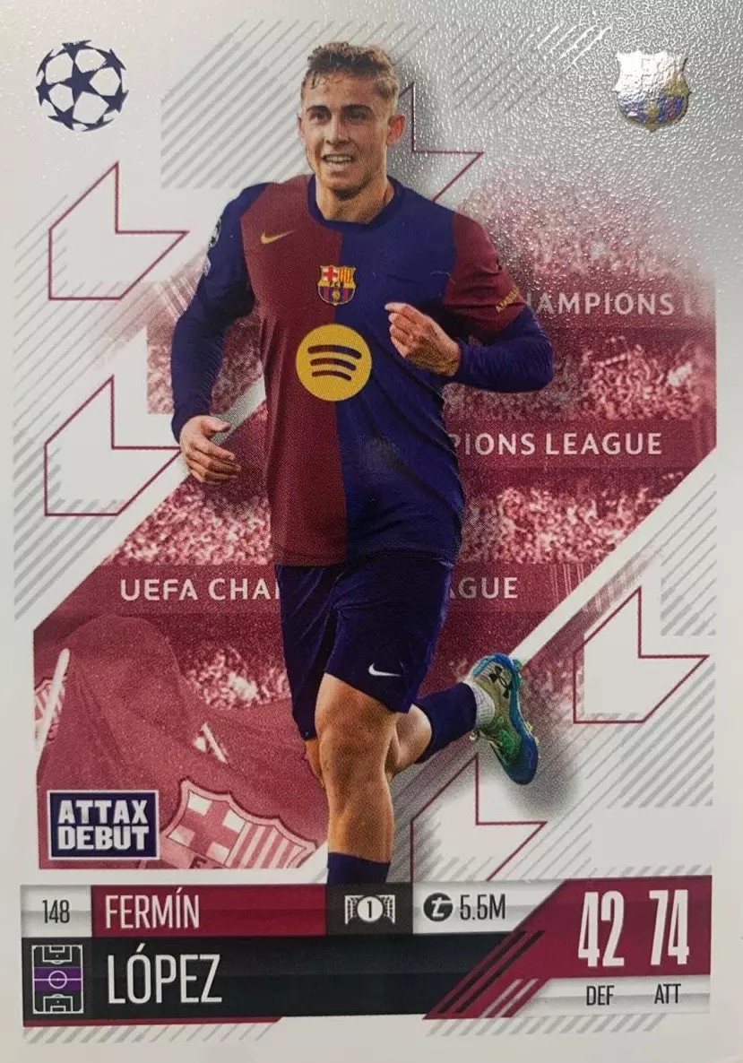 Футбол. Карточка Fermin Lopez/Фермин Лопес Барселона Лига Чемпионов 2024-25