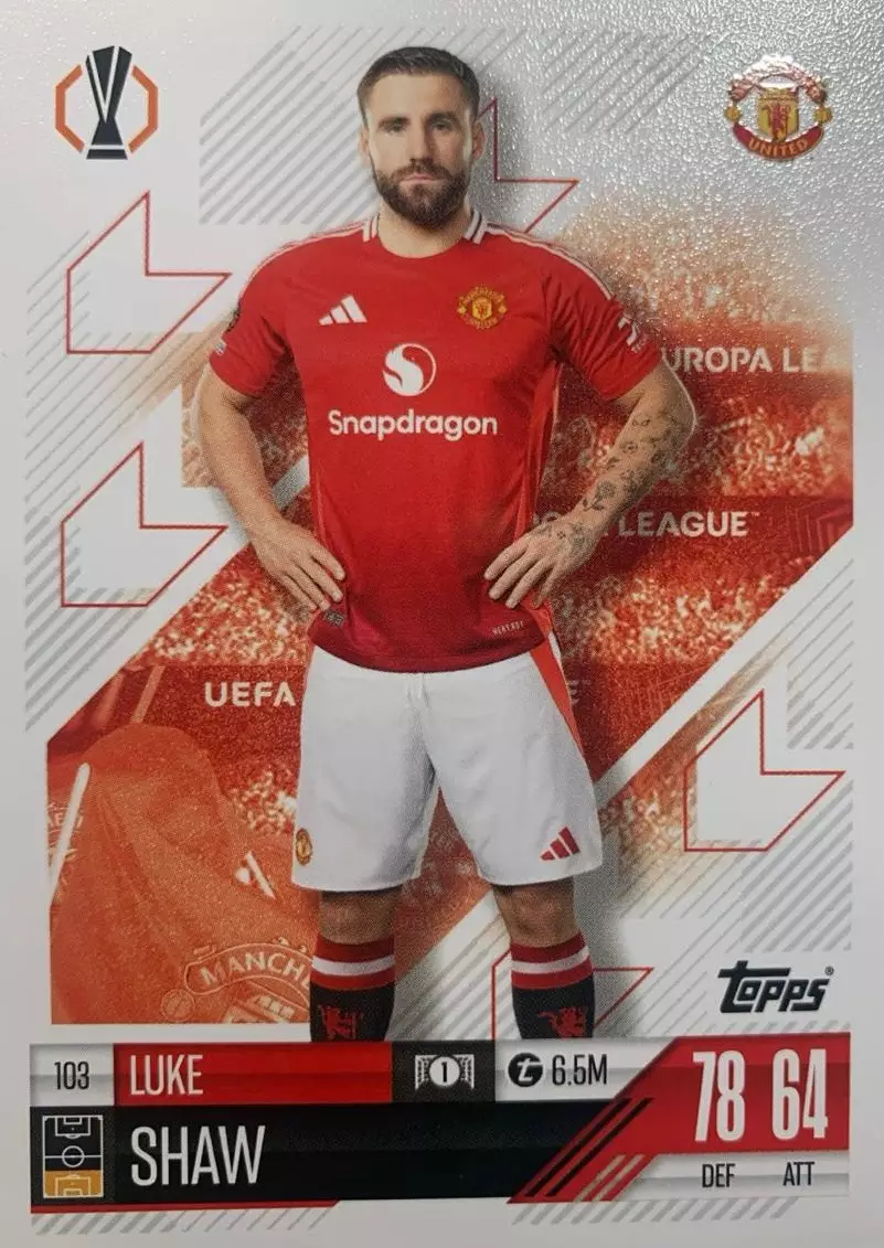 Футбол. Карточка Luke Shaw/Люк Шоу Манчестер Юнайтед Лига Европы 2024/25 TOPPS