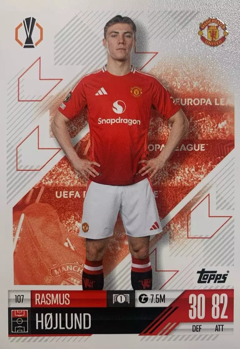 Футбол. Карточка Расмус Хейлунн Манчестер Юнайтед, Аталанта Лига Европы 2024/25