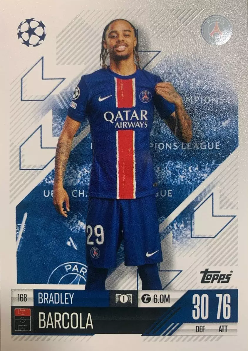 Футбол. Карточка Брэдли Баркола Пари Сен-Жермен/ПСЖ, Лион Лига Чемпионов 2024-25